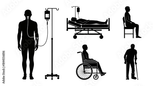 Medical care symbols for hospital and health services a collection of icons depicting patients and medical equipment