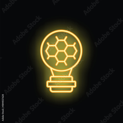 Neon lightbulb shining with a honeycomb structure inside representing scientific innovation