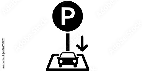 Parking Zone P Sign Car Vector Silhouette Icon