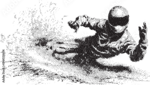 Snowboarder performing an action on the snow. Dynamic outdoor sport vector illustration with a winter theme in a stylized set format.