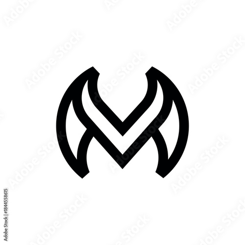 Modern Black Geometric M Logo Emblem With Wing Monogram Design