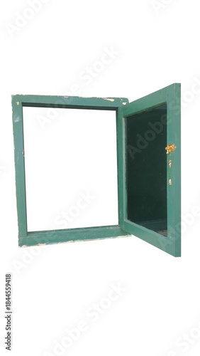 Wallpaper Mural An open green wooden window frame with glass panels, isolated on a transparent background. Ideal for architectural mockups, vintage home designs, renovation concepts, and rustic visual projects. Torontodigital.ca