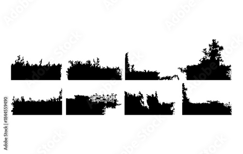 This image features a high quality set of black grass, bush, and hedge silhouettes displayed as horizontal border elements. Perfect for graphic design projects, posters, banners.