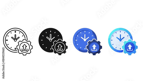 Clock and Gear Icons Time Management, Scheduling, and Process Automation Symbols