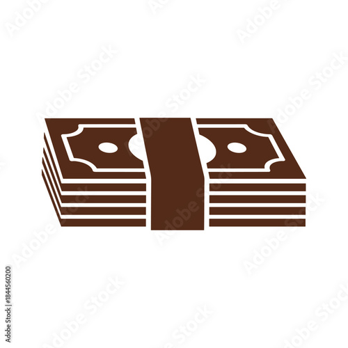 Stack of brown banknotes with white background