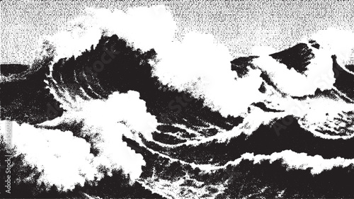 Wave pattern in black and white. Abstract ocean texture illustration featuring dynamic movement and simple design elements. Vector artwork representation.