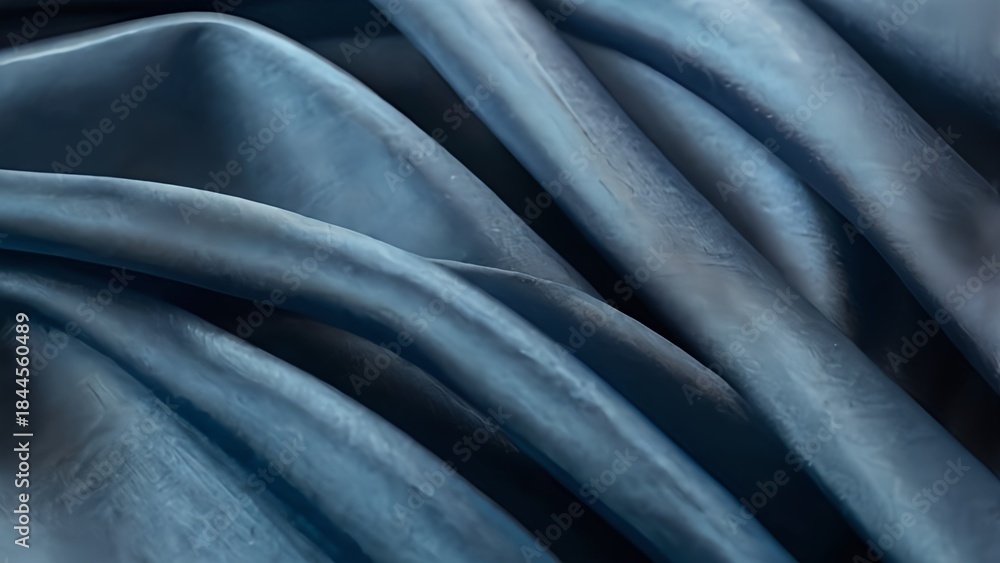 Obraz premium Abstract blue silk fabric waves with soft lighting, smooth flowing texture, elegant luxury background, minimal composition, high resolution