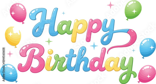 Colorful happy birthday greeting with balloons