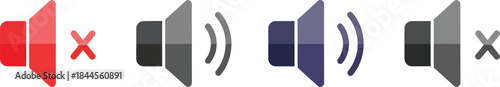 Mute and volume icons set speaker symbols for sound control