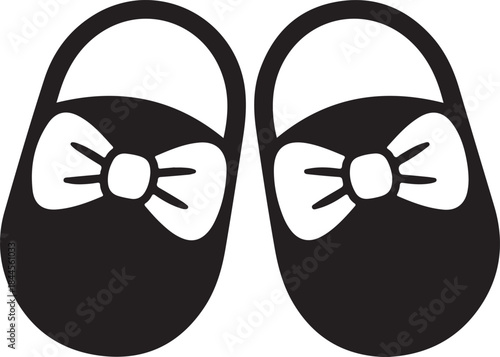 Baby girl shoes with cute bows silhouette vector illustratio