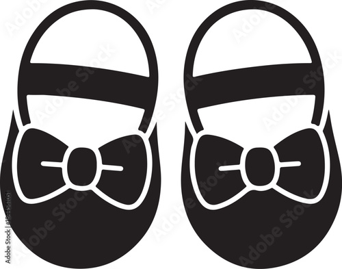 Baby girl shoes with cute bows silhouette vector illustratio