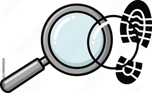 Magnifying Glass Examining Footprint Vector for Investigation Concept