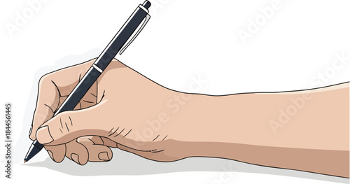 Hand Holding Pen Writing on Paper Vector Illustration