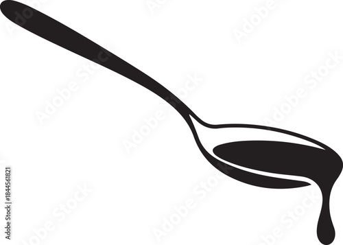 Condensed milk flowing down from spoon silhouette vector illustration