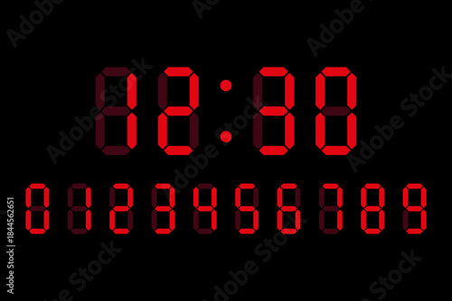 Digital clock numbers set for calculators or electric digits from 0 to 9 for clocks or electronic meters Vector stock illustration