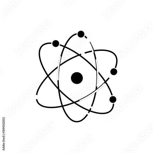 Stylized atom icon vector illustration. Science, physics, and chemistry symbol with orbiting electrons and nucleus.