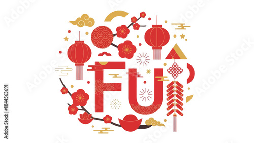 Vibrant Chinese New Year Celebrations with Traditional Decorations and Symbols