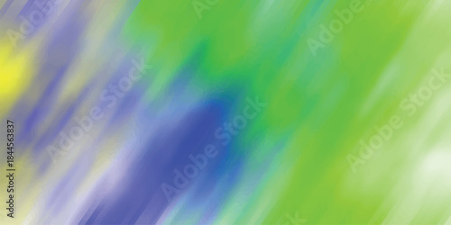 Vibrant abstract watercolor brush strokes in diagonal motion with blended colors of green blue and yellow creating a fluid and energetic background texture