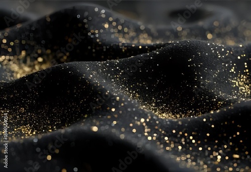 Fototapeta Naklejka Na Ścianę i Meble -  Abstract black dunes with golden glitter particles luxury background