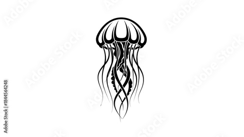 Abstract Black And White Tribal Jellyfish Tattoo Design Illustration