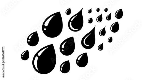 Abstract graphic representation of black oil drops on a white background