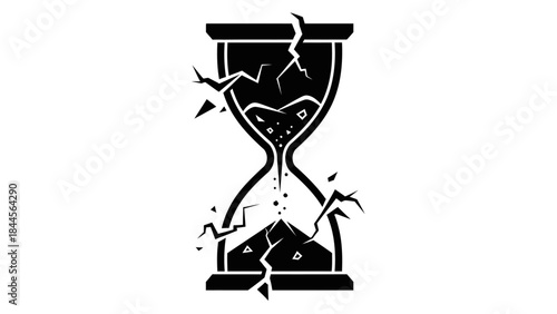 Broken hourglass graphic symbol representing the passage of time and its limitations