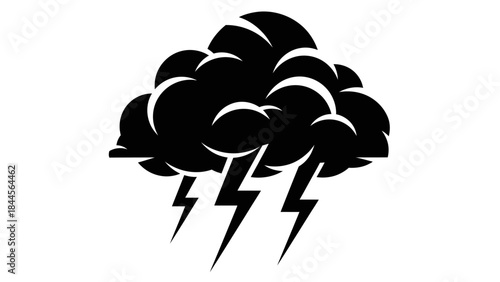 Black storm cloud with lightning bolts striking down a simple graphic illustration