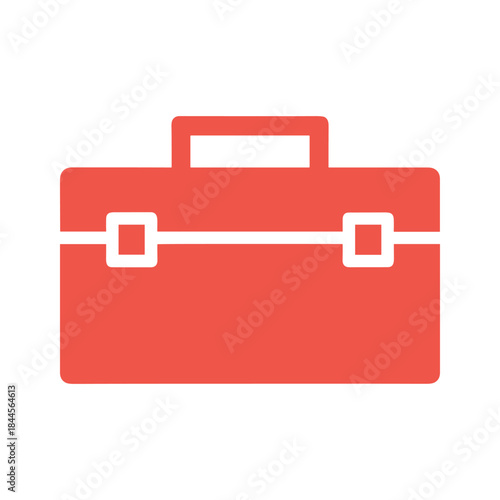 Simple red briefcase icon on white background