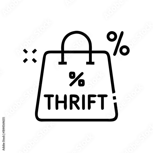Thrift shopping bag with discount symbol and text for eco-friendly living  