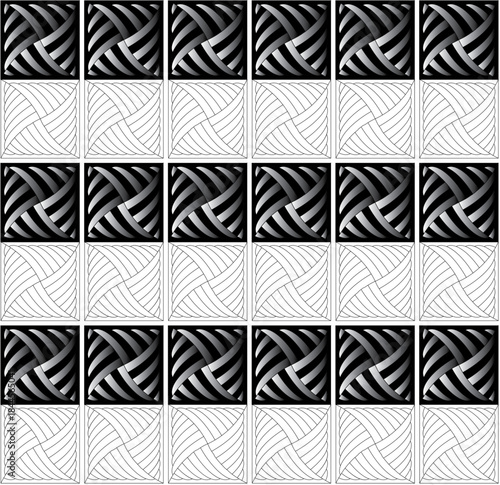 Abstract Geometric Tile Pattern with Interwoven Line Texture in Monochrome