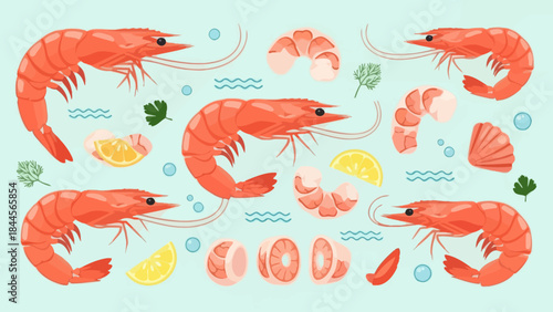 Colorful seafood platter featuring fresh prawns shrimp and shellfish with