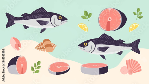 Delicious assorted seafood with fresh herbs and citrus slices in a vibrant