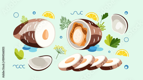 Delicious Cooked Fish with Fresh Lemon and Herbs Illustration
