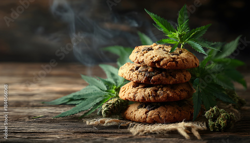 Wallpaper Mural Marijuana cannabis topic concept. cannabisinfused cookies with cannabis leaf garnish on a rustic wooden surface. Torontodigital.ca