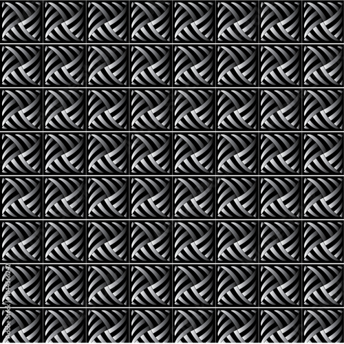 Abstract Geometric Tile Pattern with Interwoven Line Texture in Monochrome