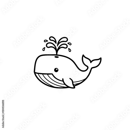 Cheerful Whale Line Art. Black and White Vector Icon for Kids' Logo, Happy Sea Animal Mascot, Ocean/Marine Symbol, or Nursery Decor/Apparel/Aquatic Branding generative ai 