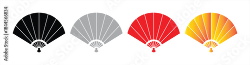 Traditional Folding Hand Fan Icon Set in Multiple Colors for Cultural Design