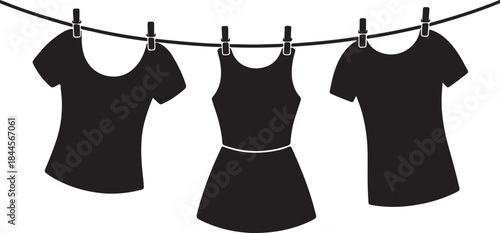 Women clothesline drying silhouette vector illustratio