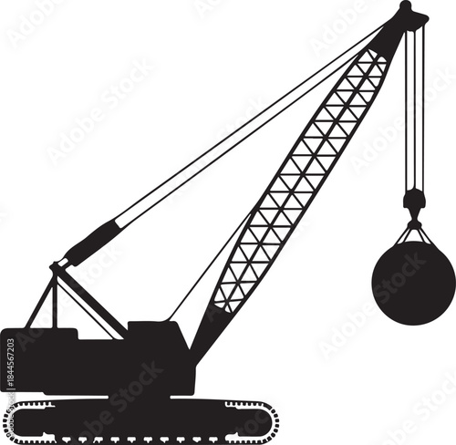 Wrecking ball crane isolated silhouette vector