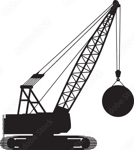 Wrecking ball crane isolated silhouette vector