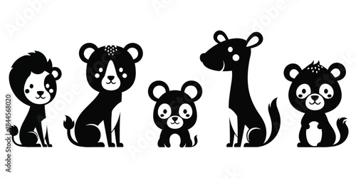 A group of cute cartoon animals with bear and monkey features