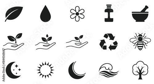 Set of Simple Icons Representing Nature, Health, and Environmental Concepts