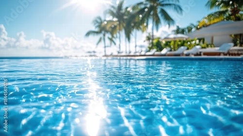Relaxing poolside experience in tropical paradise high-quality image sunny day clear water reflection serene atmosphere