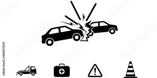 Vehicle Collision Accident Warning Vector Silhouette