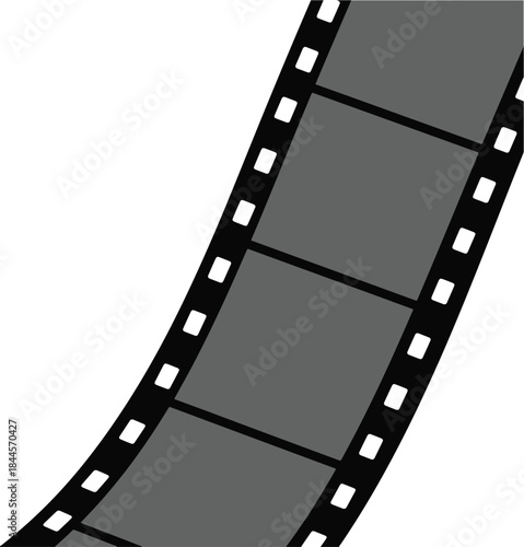 Winding strip of celluloid movie film, cinematic and retro black and white vector illustration