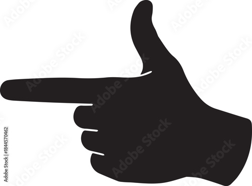 Hand making a pointing gesture with raised thumb, casual and directive black and white vector illustration