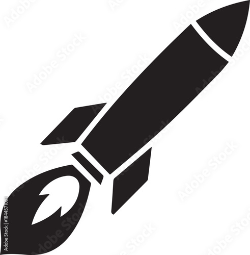 ground-to-air missile, powerful solid black and white vector illustration