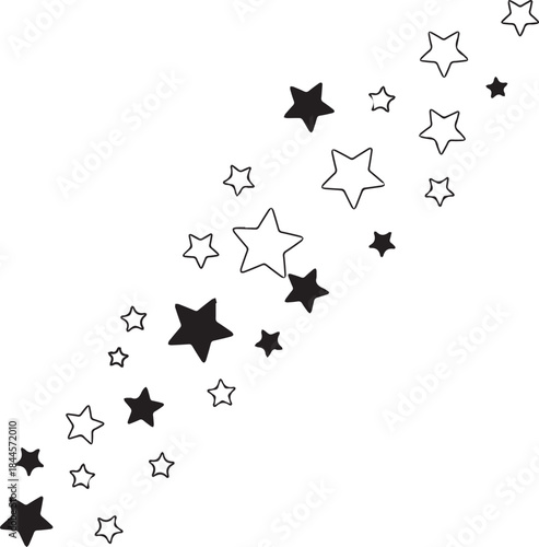 Falling stars pattern, minimalist black and white vector illustration