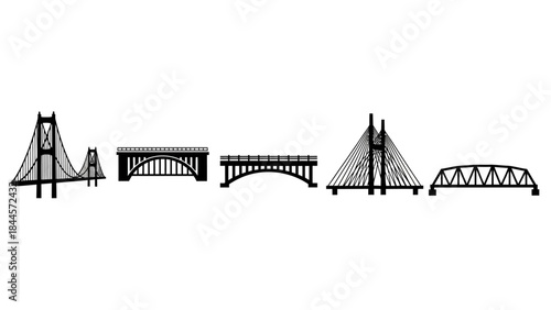 Collection of Diverse Bridge Silhouettes Showcasing Architectural Engineering Marvels