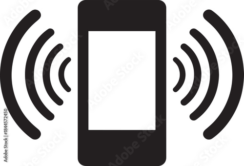 Mobile phone vibrating/ringing, technology black and white vector illustration